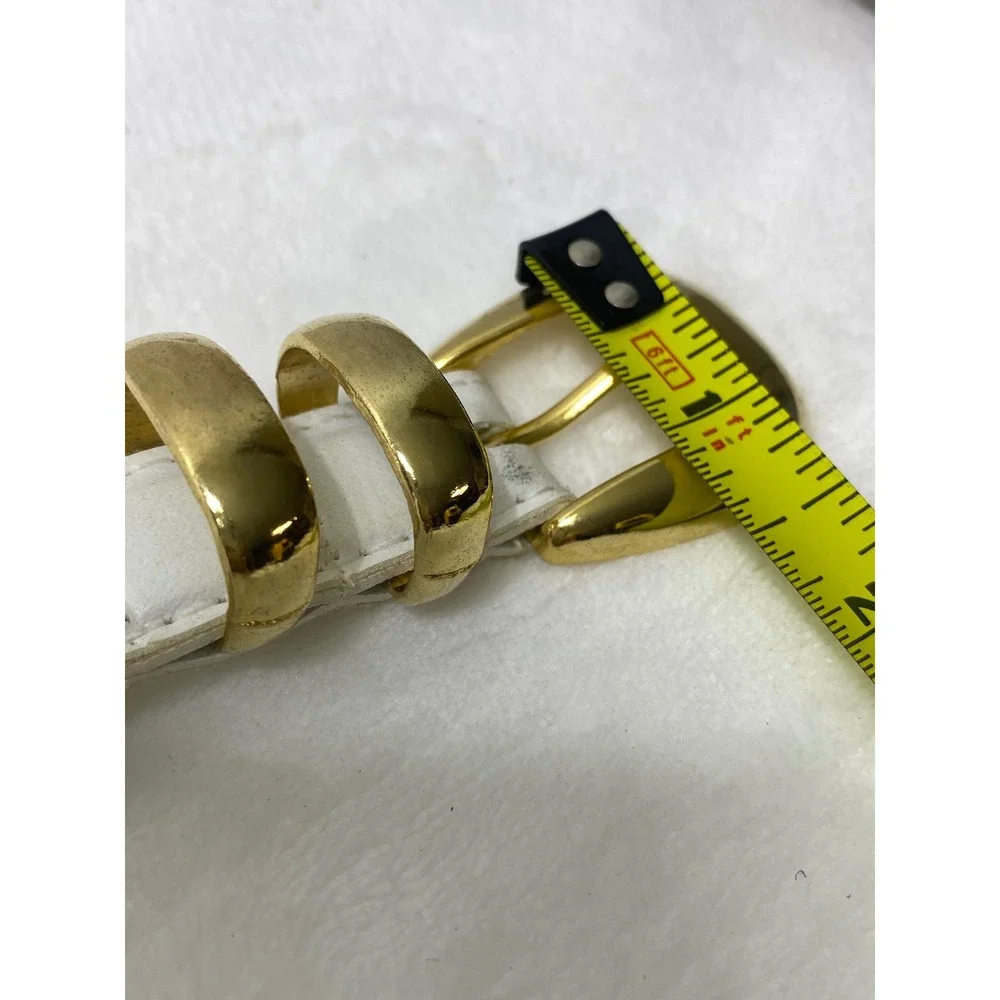 VTG Womens White Leather Skinny Dressy Belt Gold Tone‎ Buckle Metal Tip 37 Inch